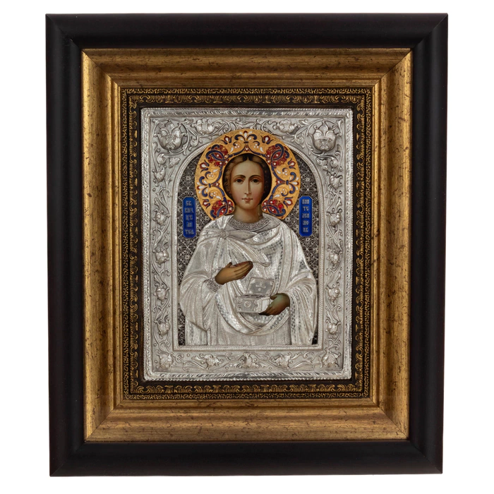Icon of the Holy Great Martyr and Healer Panteleimon with enamels