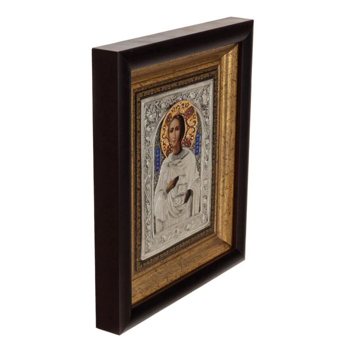Icon of the Holy Great Martyr and Healer Panteleimon with enamels