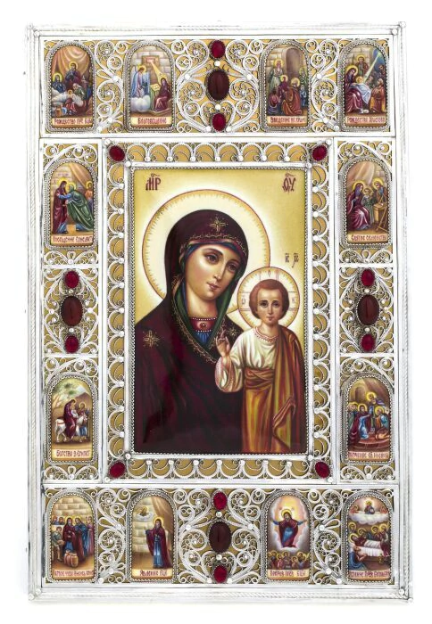 Kazan icon of the Life of the Mother of God (finift)