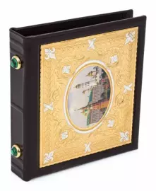 Визитница кожаная с позолоченной вставкой "Московский Кремль" Златоуст