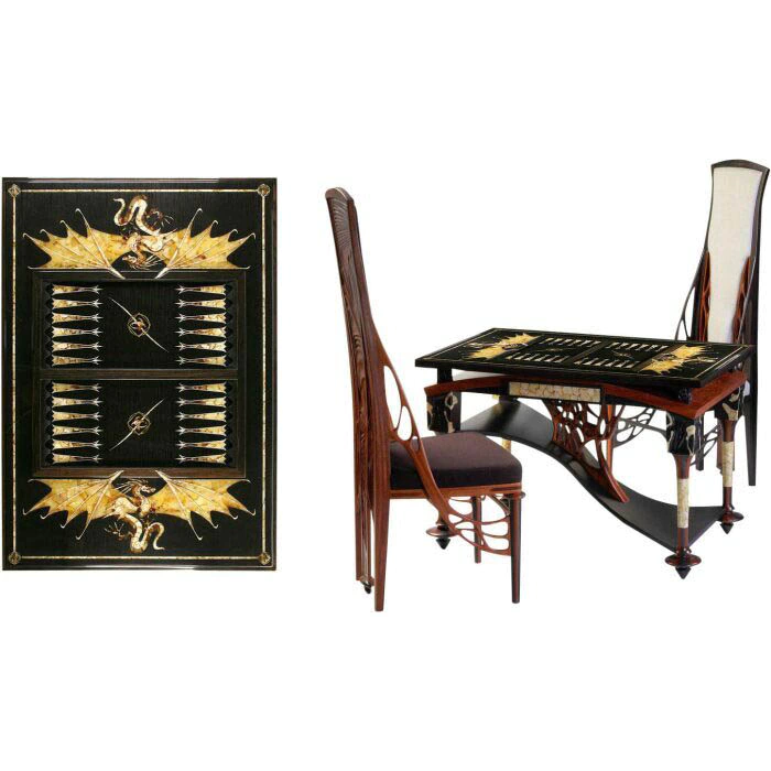 Set for playing backgammon "Dragon" with amber inlay