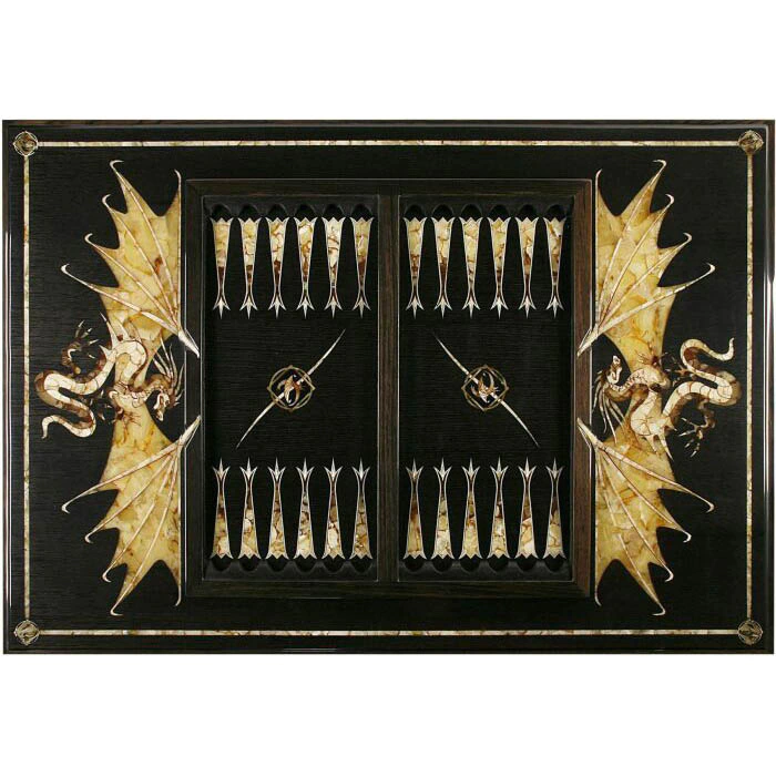 Set for playing backgammon "Dragon" with amber inlay