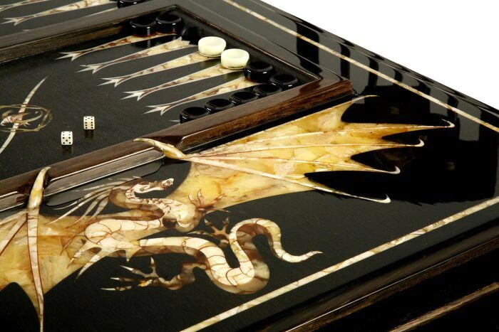 Set for playing backgammon "Dragon" with amber inlay