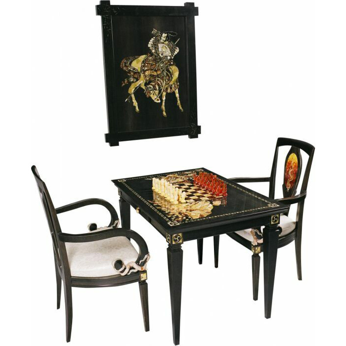 Samurai chess set with amber inlay