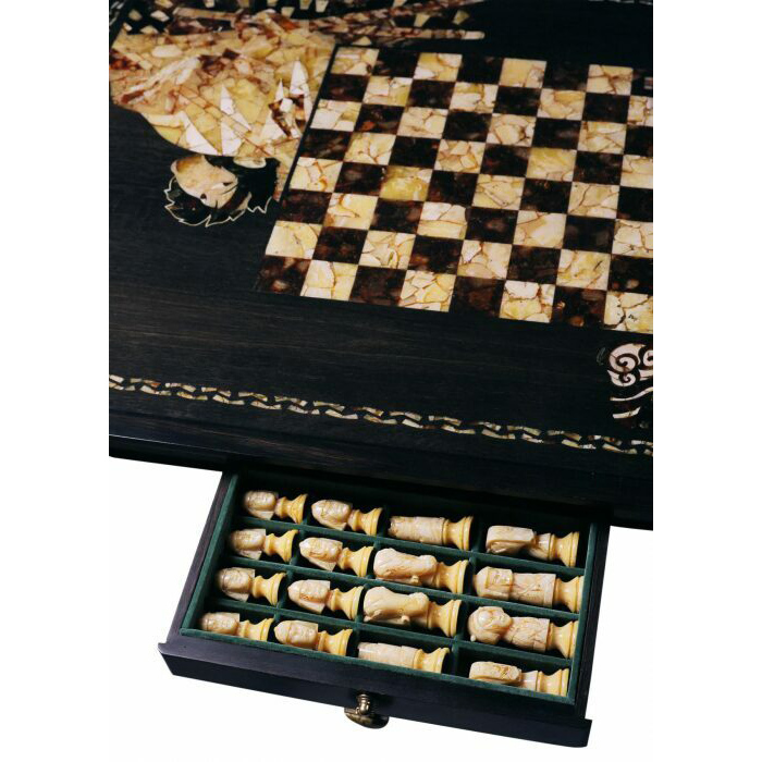 Samurai chess set with amber inlay