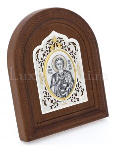 Серебряная икона "Святой целитель Пантелеймон"