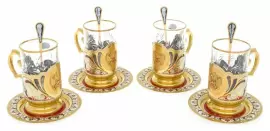 Чайный набор "Герб" на 4 персоны с эмалями, Златоуст