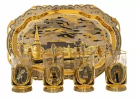 Чайный набор "Достопримечательности Москвы" на 4 персоны, Златоуст