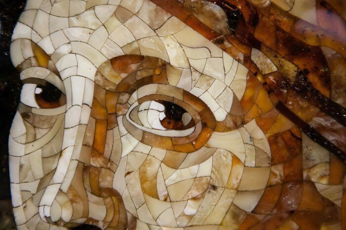 Panel made of wood and amber "A woman with a pearl earring"