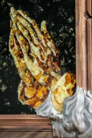 Панно из дерева и янтаря "Руки молящегося"