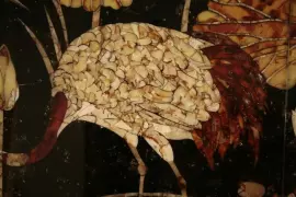 Панно из ореха и янтаря  "Журавли"