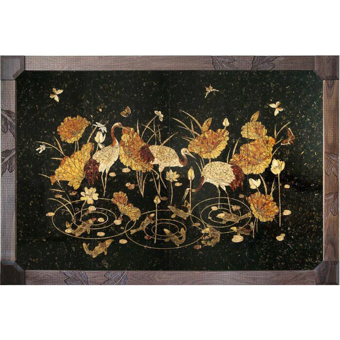 Walnut and amber panels "Cranes"