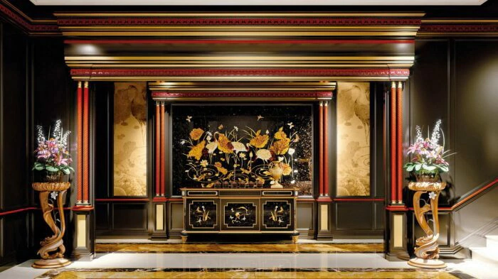 Walnut and amber panels "Cranes"