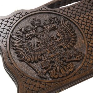 Backgammon carved "Coat of Arms of the Russian Federation" with a handle