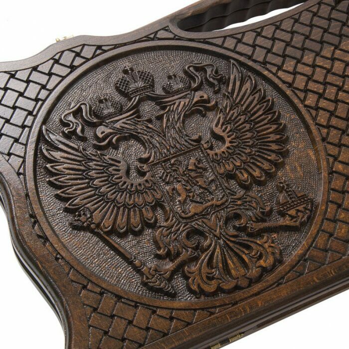 Backgammon carved "Coat of Arms of the Russian Federation" with a handle