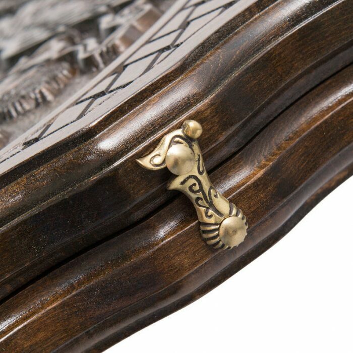 Backgammon carved "Coat of Arms of the Russian Federation" with a handle