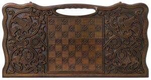 Backgammon carved "Coat of Arms of the Russian Federation" with a handle