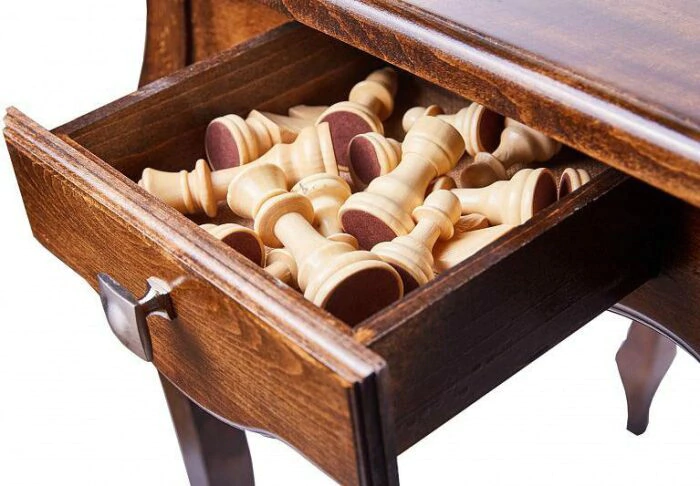 Classic beech chess table with carved stools