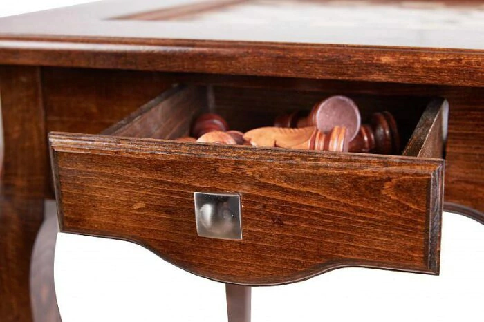 Classic beech chess table with carved stools