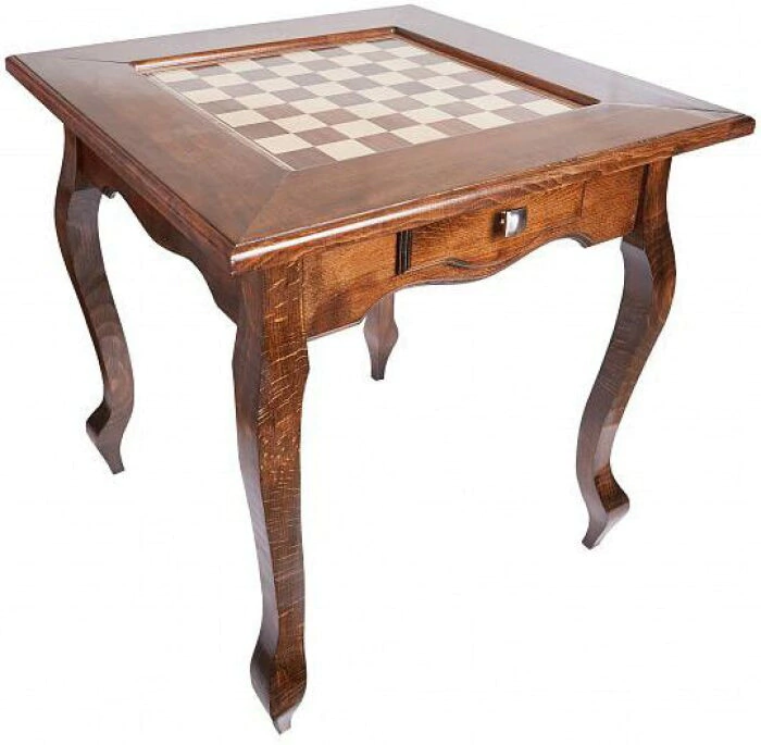 Classic beech chess table with carved stools