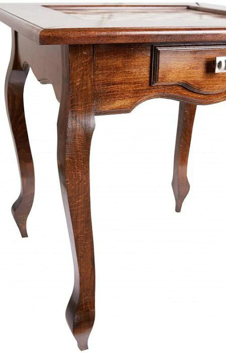 Classic beech chess table with carved stools