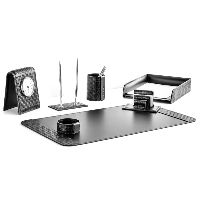 Table set "Business /Cuoietto" treccia/black, 7 pieces