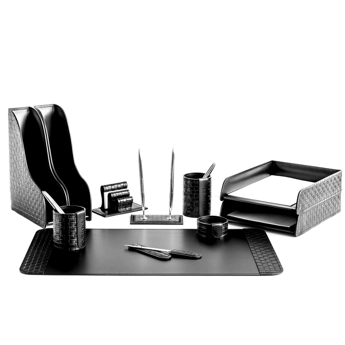 Настольный набор "Business Cuoietto" treccia/черный, 11 предметов