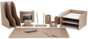 Table set "Business Cuoietto" (Cafe Latte color, 14 pieces) with photo frame