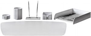 Table set "Business Cuoietto" (color White, 6 pieces) with a 4/2 blotter