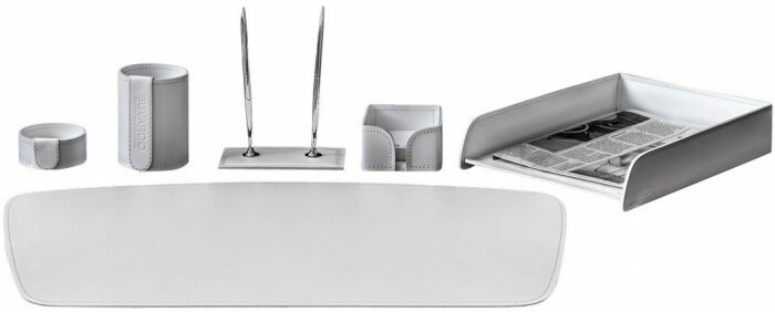 Table set "Business Cuoietto" (color White, 6 pieces) with a 4/2 blotter