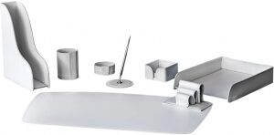 Table set "Business Cuoietto" (White color, 8 pieces) with a 4/2 blotter