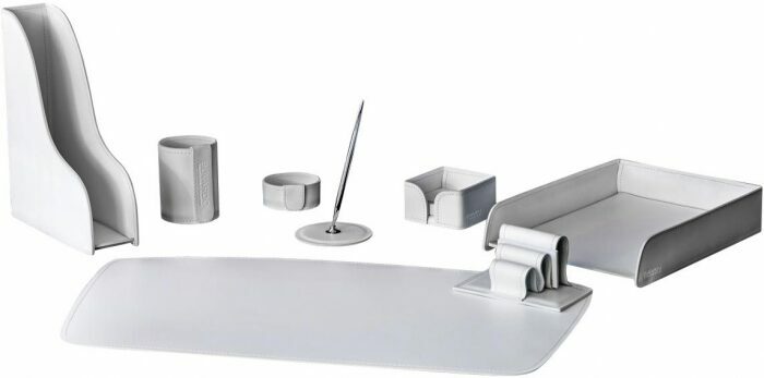 Table set "Business Cuoietto" (White color, 8 pieces) with a 4/2 blotter