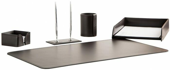 Table set "Business Cuoietto" (Choco color, 5 pieces) with a blotter