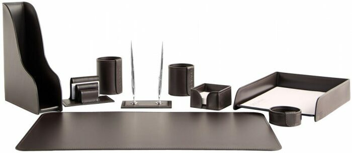 Table set "Business Cuoietto" (Choco color, 9 pieces) with vertical tray