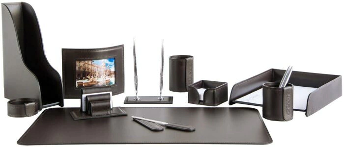 Настольный набор "Business Cuoietto Choco, 11 предметов с фоторамкой