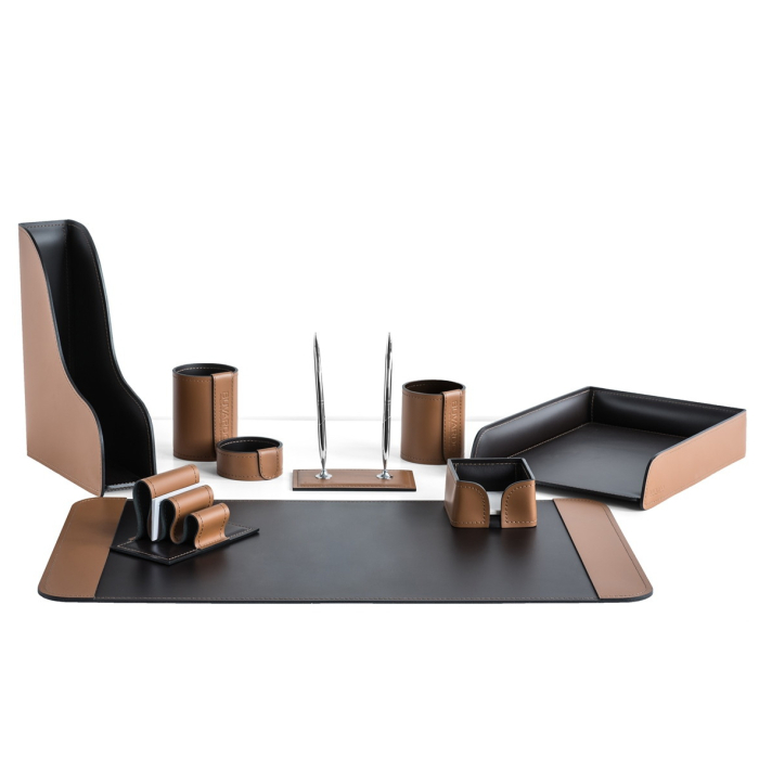 Настольный набор "Business Cuoietto"  табак/шоколад, 9 предметов