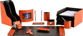 Настольный набор "Business Cuoietto Orange-Choco, 14 предметов с фоторамкой