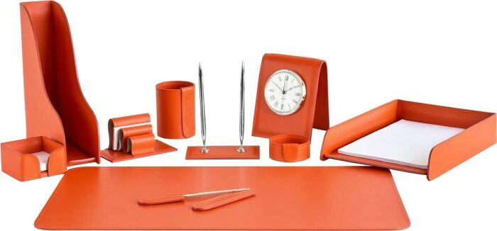 Настольный набор "Business Cuoietto Orange, 10 предметов с часами