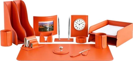 Настольный набор "Business Cuoietto Orange, 15 предметов с часами