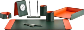Настольный набор "Business Cuoietto Green-Orange, 8 предметов