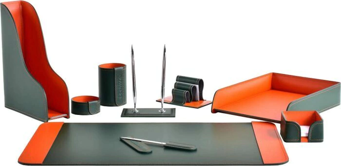 Настольный набор "Business Cuoietto Green-Orange, 9 предметов