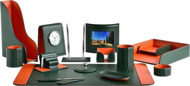 Настольный набор "Business Cuoietto Green-Orange, 15 предметов