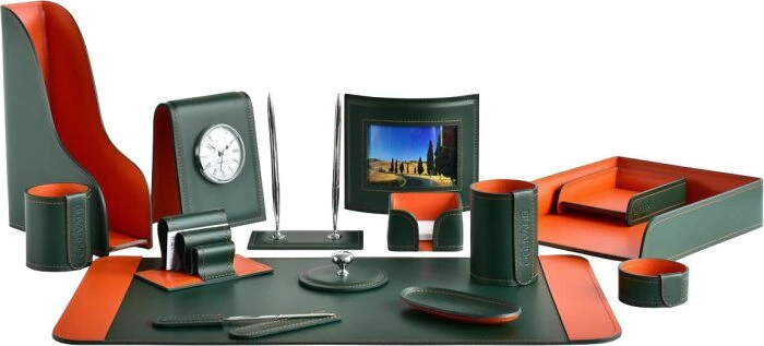 Настольный набор "Business Cuoietto Green-Orange, 15 предметов