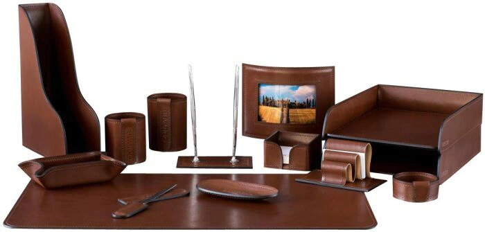 Настольный набор "Lux Full Grain Toscana Dk.Таn, 14 предметов с фигурным лотком