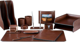 Настольный набор "Lux Full Grain Toscana Dk.Таn, 15 предметов с папкой