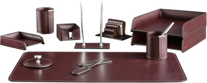 Настольный набор "Lux Full Grain Bologna Brown, 11 предметов с пресс-папье