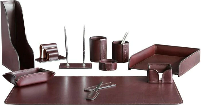 Настольный набор "Lux Full Grain Bologna Brown, 11 предметов с фигурным лотком