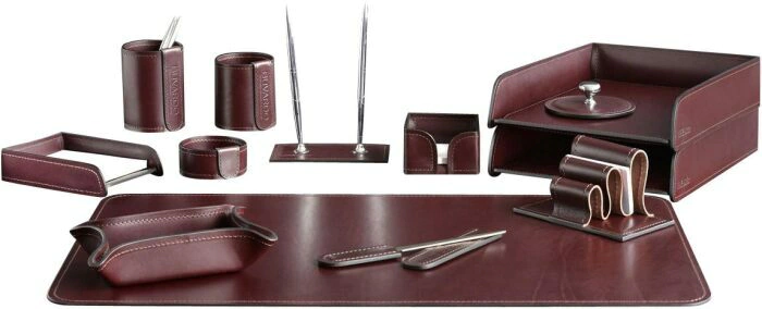 Настольный набор "Lux Full Grain Bologna Brown, 13 предметов с пресс-папье
