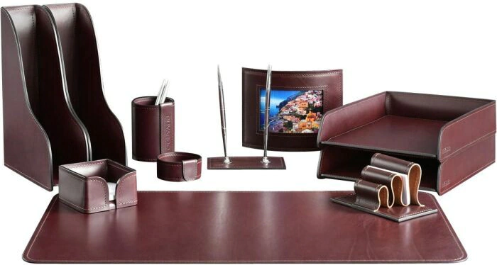 Настольный набор "Lux Full Grain Bologna Brown, 11 предметов с фоторамкой