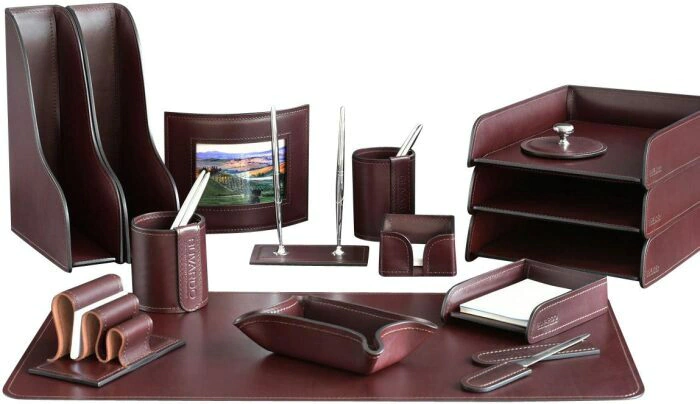 Настольный набор "Lux Full Grain Bologna Brown, 16 предметов с фоторамкой